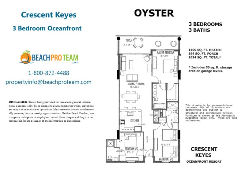 Crescent Keyes Oyster Floor Plan - 3 Bedroom Oceanfront